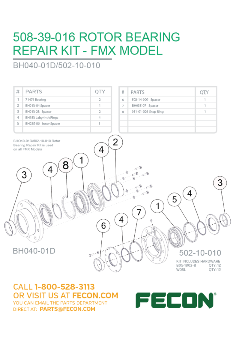 ROTOR BEARING REPAIR KIT - FMX36/FMX50